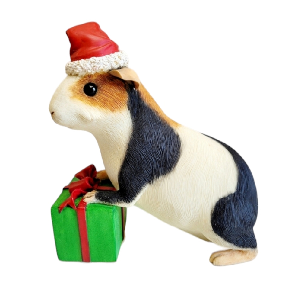 Country Artists Christmas Guinea Pig with Gift, Hand Crafted & Painted